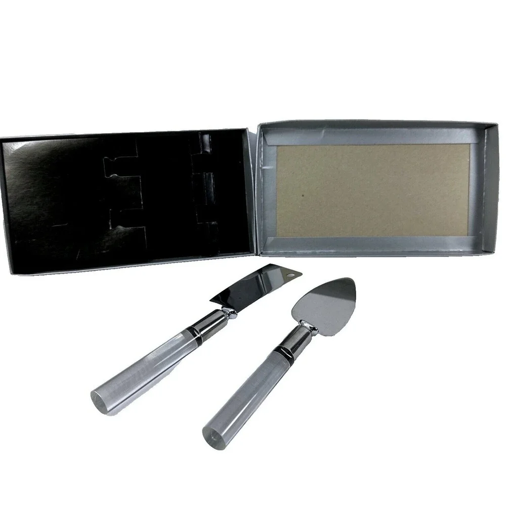 Cheese Knife Set Stainless Steel Acrylic Handle 2 Pc Slicer Spreader‎ Boxed